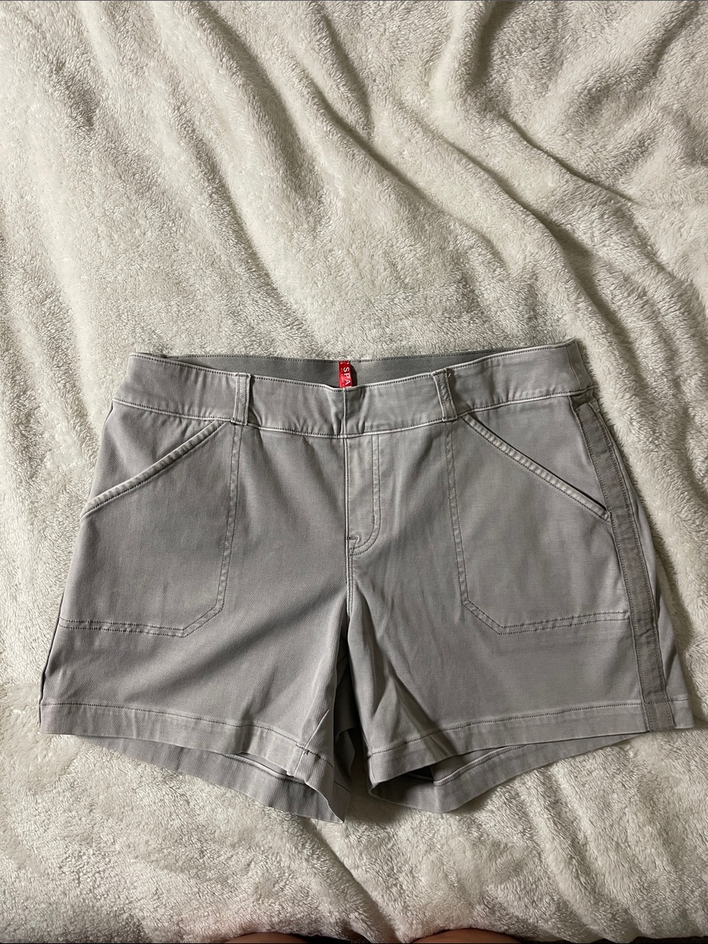 SPANX Light Gray Smoothing Waist Cotton Twill Shorts